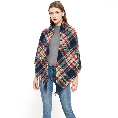 Women's Thickened Warm Circle Yarn Bristle Plaid Scarfs