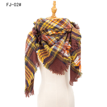 Women's Thickened Warm Circle Yarn Bristle Plaid Scarfs