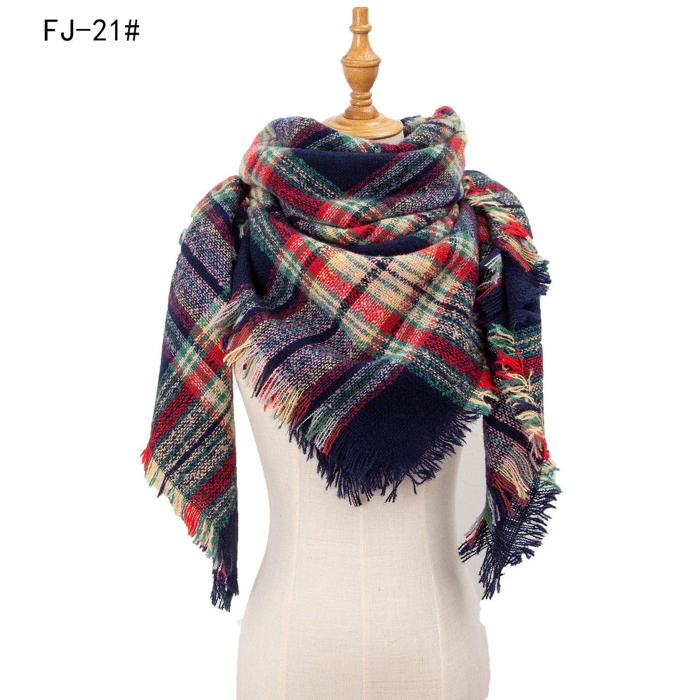 Women's Thickened Warm Circle Yarn Bristle Plaid Scarfs