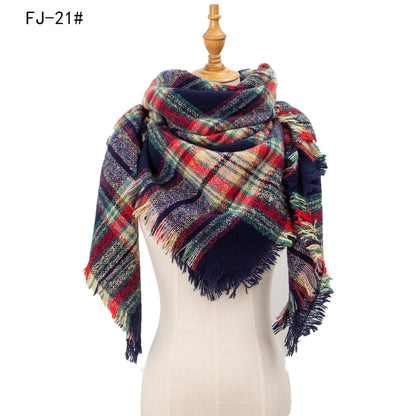 Women's Thickened Warm Circle Yarn Bristle Plaid Scarfs