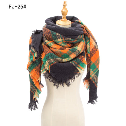 Women's Thickened Warm Circle Yarn Bristle Plaid Scarfs