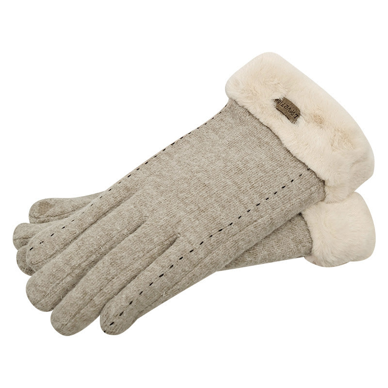 Women's Winter Cute Riding Fleece-lined Windproof Cashmere Gloves