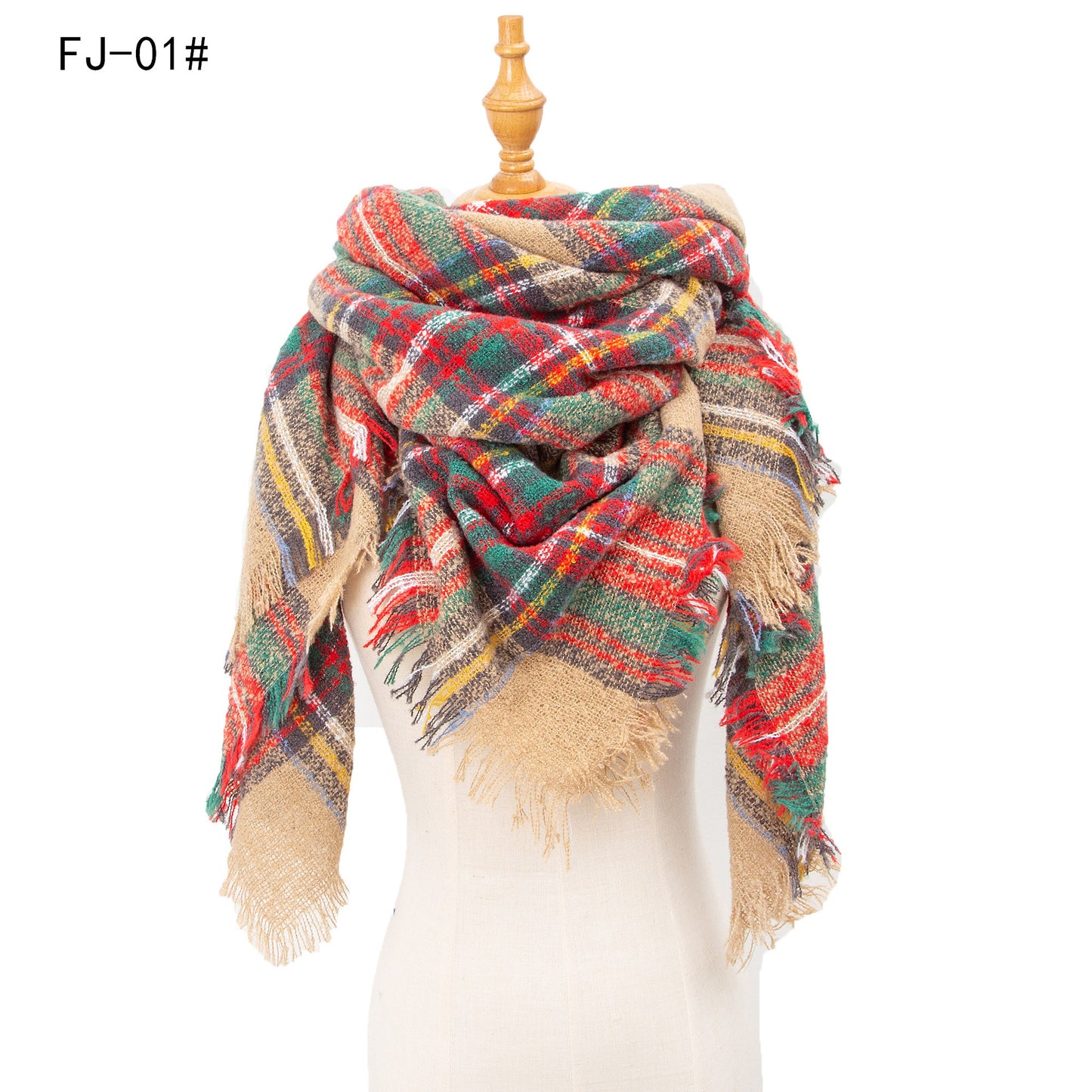 Women's Thickened Warm Circle Yarn Bristle Plaid Scarfs