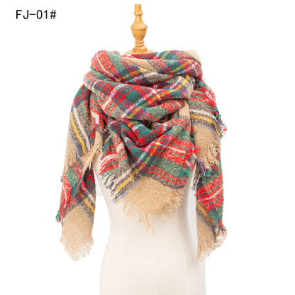 Women's Thickened Warm Circle Yarn Bristle Plaid Scarfs