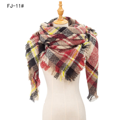 Women's Thickened Warm Circle Yarn Bristle Plaid Scarfs