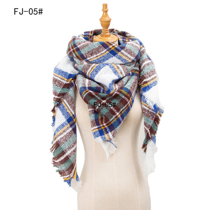 Women's Thickened Warm Circle Yarn Bristle Plaid Scarfs