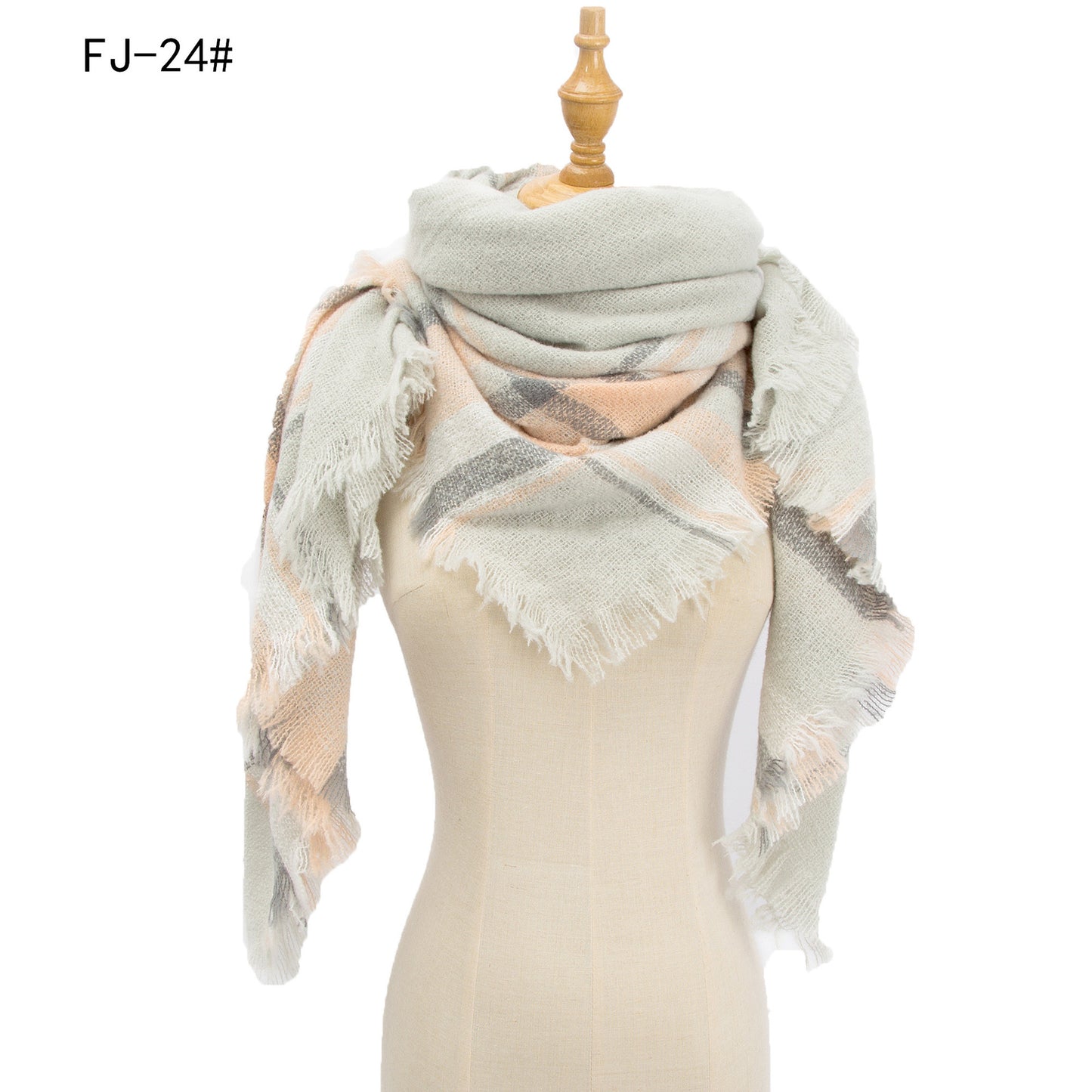 Women's Thickened Warm Circle Yarn Bristle Plaid Scarfs