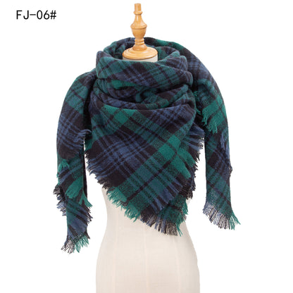 Women's Thickened Warm Circle Yarn Bristle Plaid Scarfs