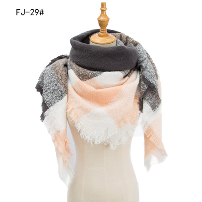 Women's Thickened Warm Circle Yarn Bristle Plaid Scarfs