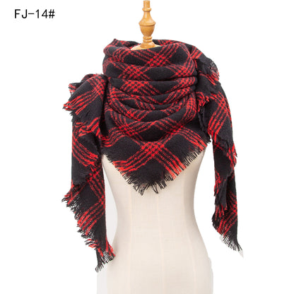 Women's Thickened Warm Circle Yarn Bristle Plaid Scarfs