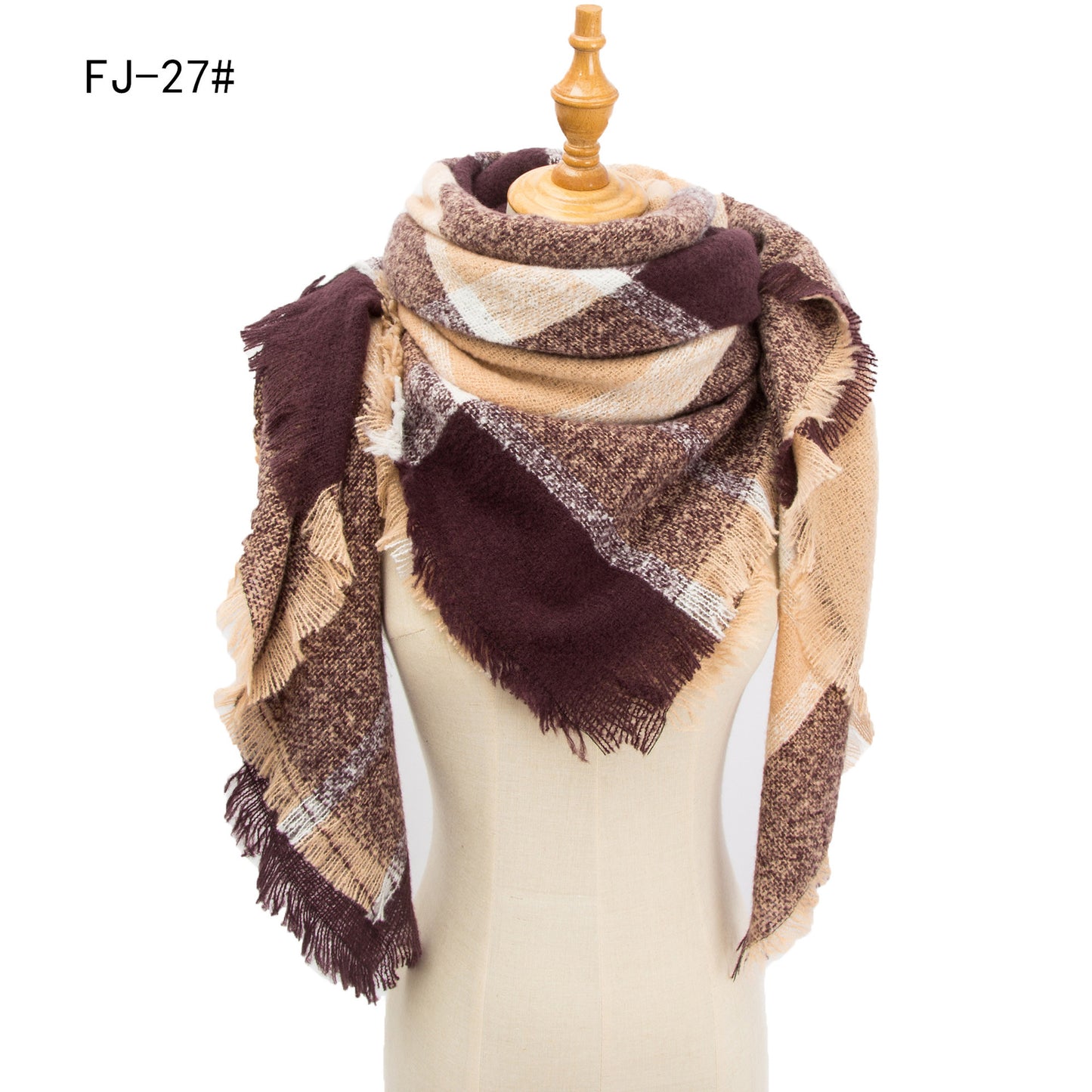 Women's Thickened Warm Circle Yarn Bristle Plaid Scarfs