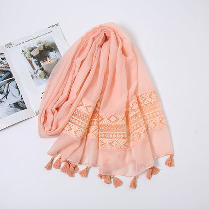 Women's Fashionable Lace Tassel Solid Color Shawl Scarfs