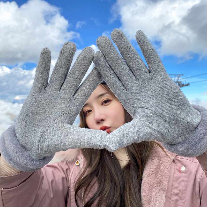 Women's Winter Cute Riding Fleece-lined Windproof Cashmere Gloves