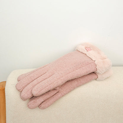 Women's Winter Cute Riding Fleece-lined Windproof Cashmere Gloves