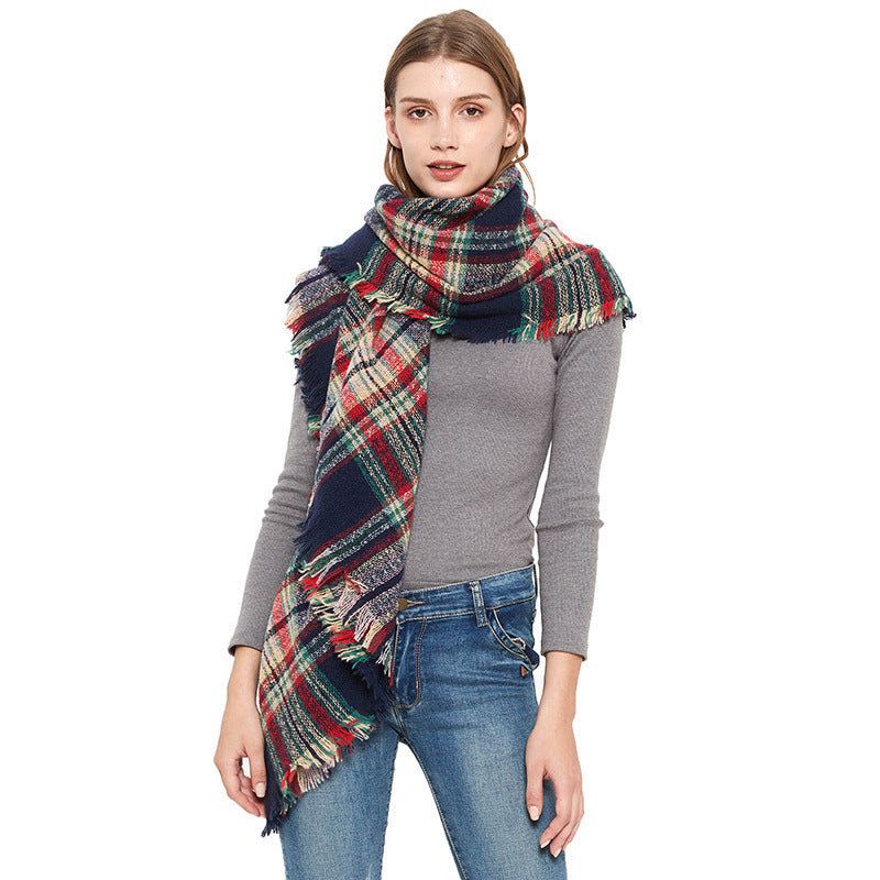 Women's Thickened Warm Circle Yarn Bristle Plaid Scarfs