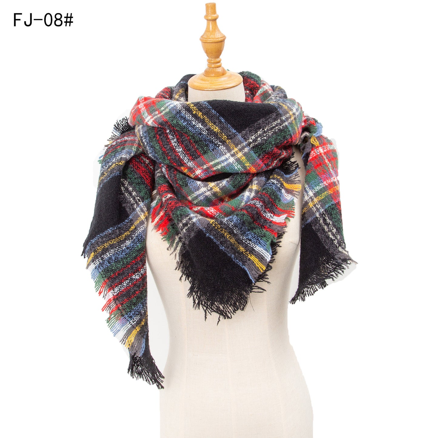 Women's Thickened Warm Circle Yarn Bristle Plaid Scarfs