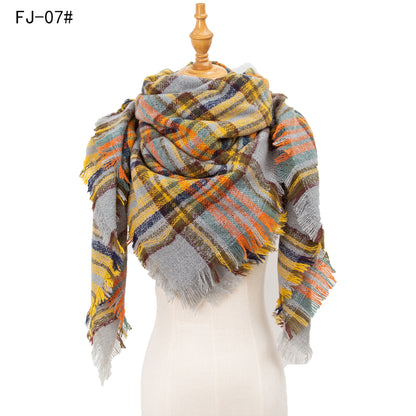 Women's Thickened Warm Circle Yarn Bristle Plaid Scarfs