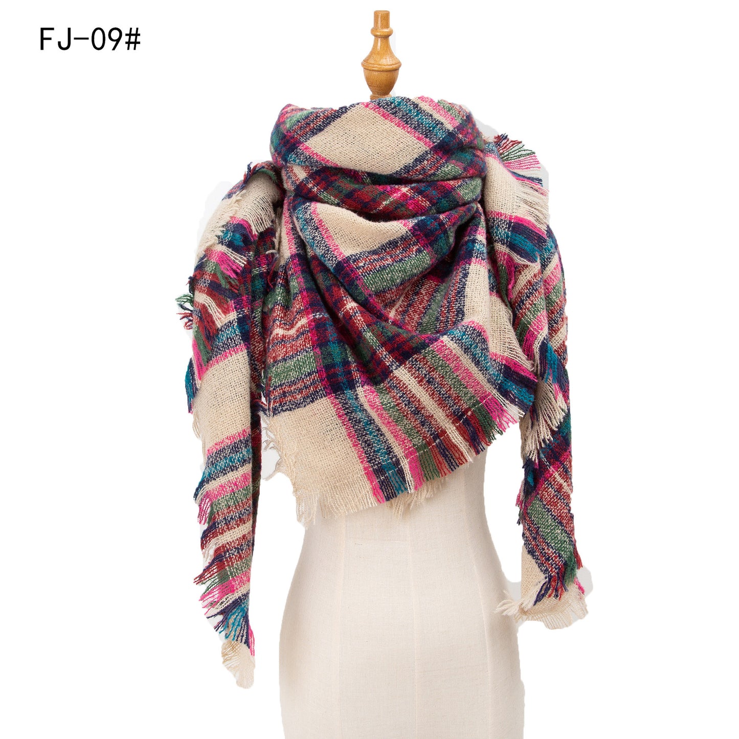 Women's Thickened Warm Circle Yarn Bristle Plaid Scarfs