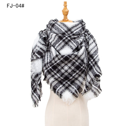 Women's Thickened Warm Circle Yarn Bristle Plaid Scarfs