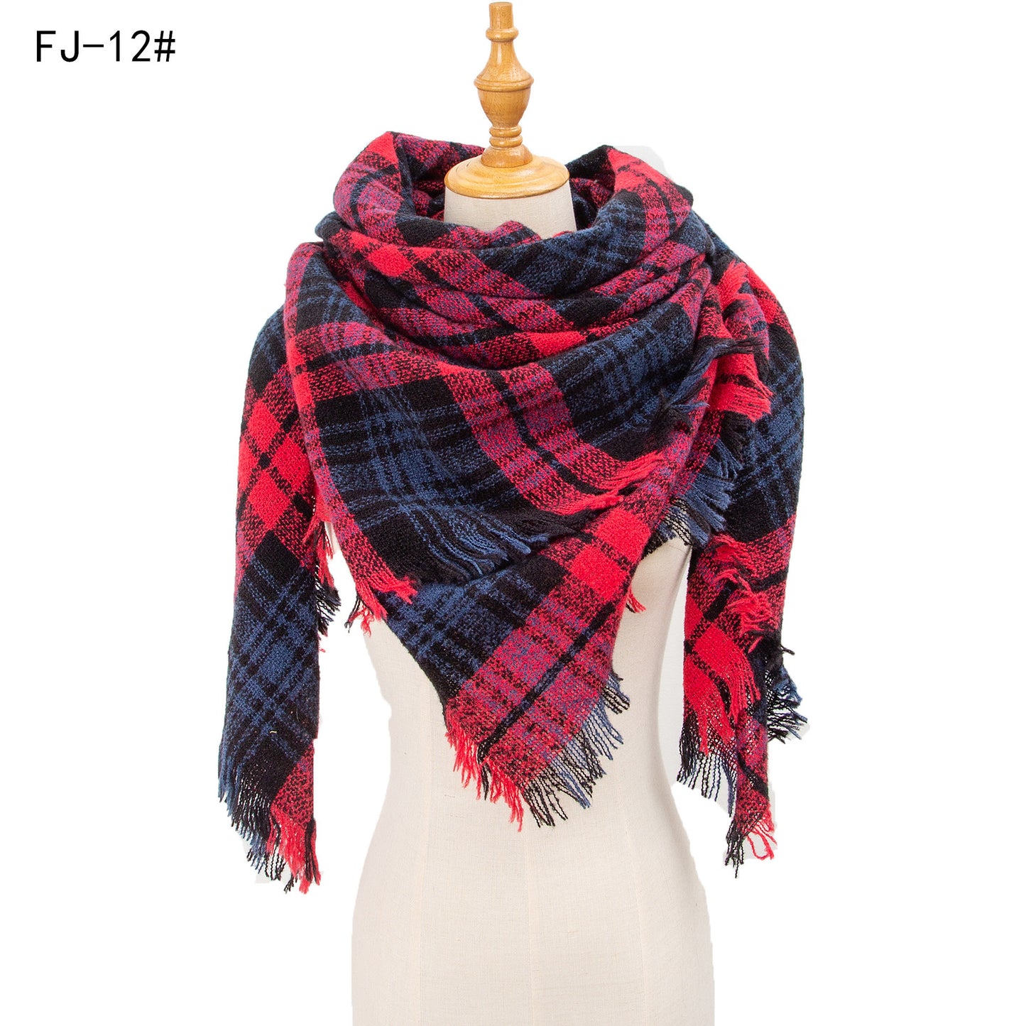 Women's Thickened Warm Circle Yarn Bristle Plaid Scarfs