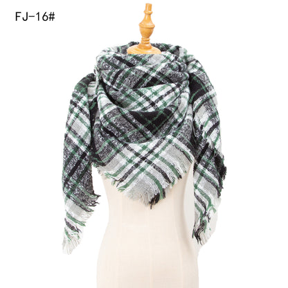 Women's Thickened Warm Circle Yarn Bristle Plaid Scarfs