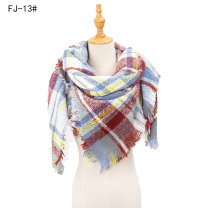 Women's Thickened Warm Circle Yarn Bristle Plaid Scarfs