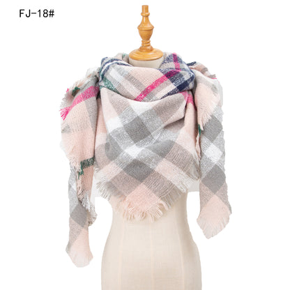 Women's Thickened Warm Circle Yarn Bristle Plaid Scarfs