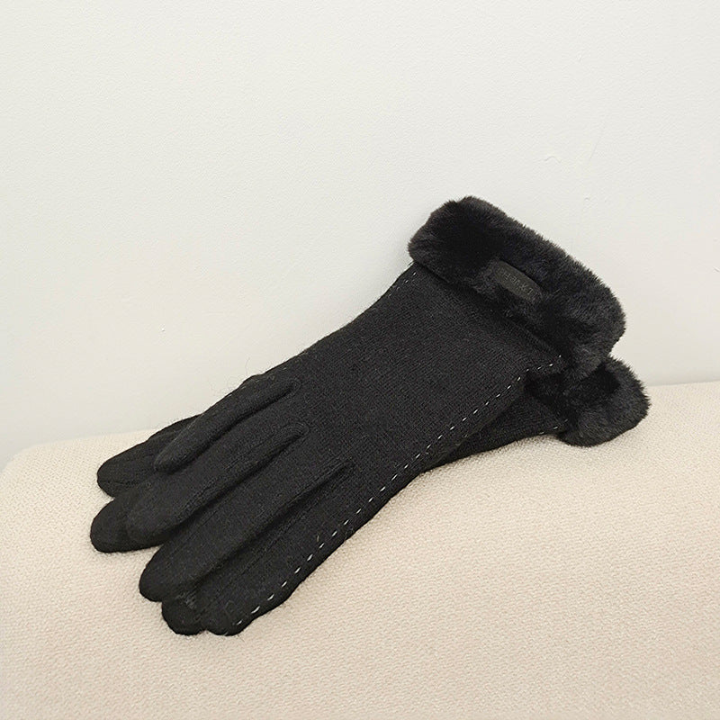 Women's Winter Cute Riding Fleece-lined Windproof Cashmere Gloves