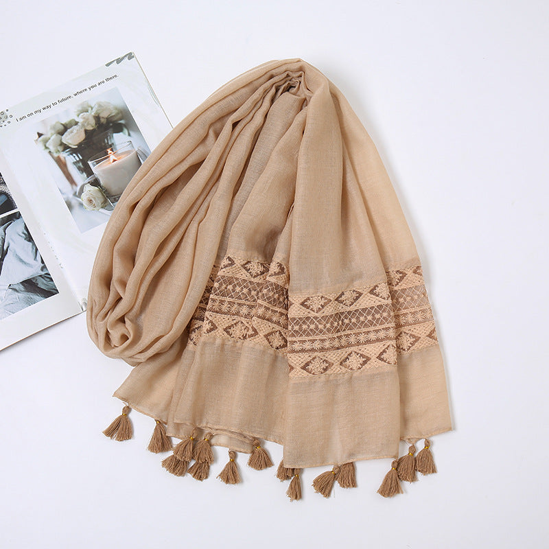 Women's Fashionable Lace Tassel Solid Color Shawl Scarfs