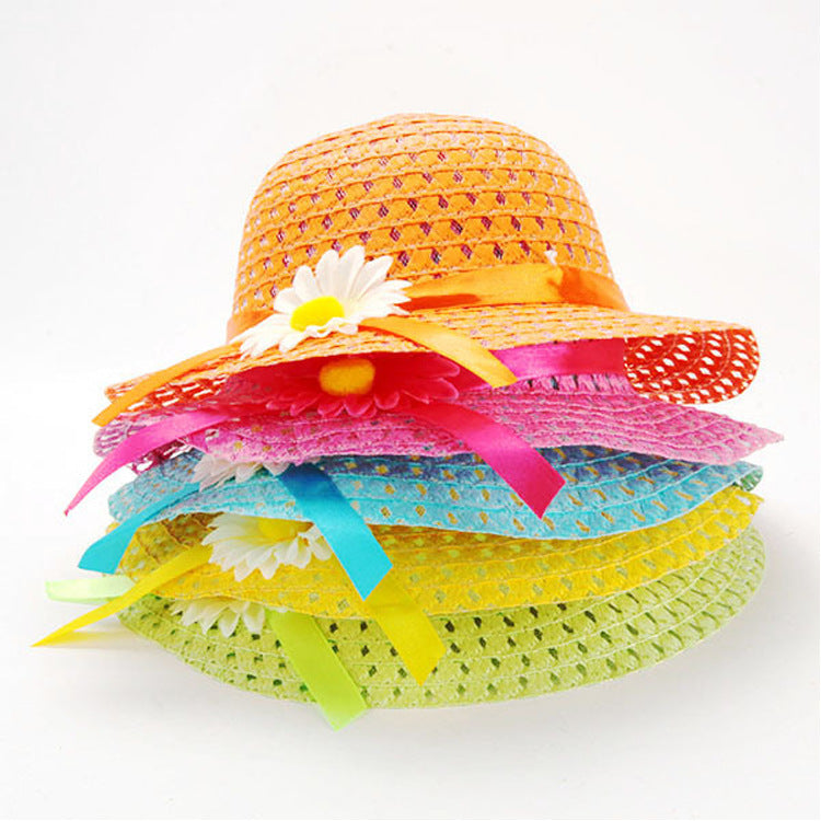 Children's Sunflower Straw Hat Handbag Suit Sun Kids' Headwear