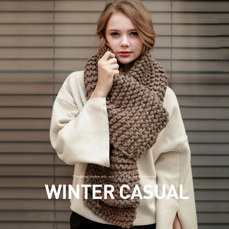 Style Coarse Yarn Handmade Female Winter Thickened Solid Scarfs