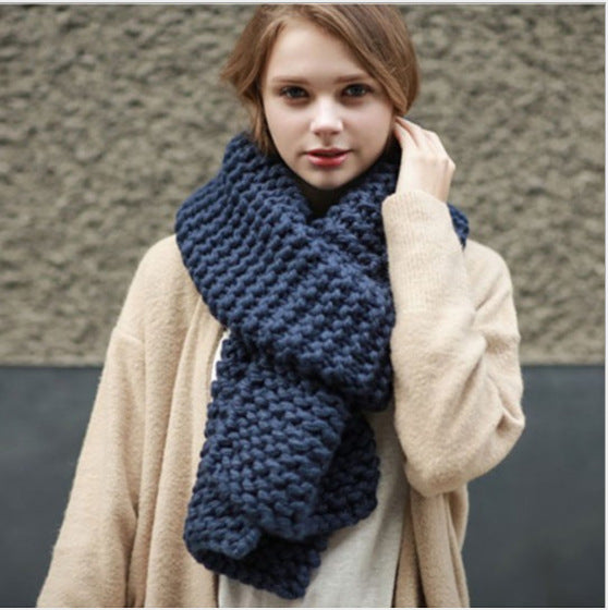 Style Coarse Yarn Handmade Female Winter Thickened Solid Scarfs