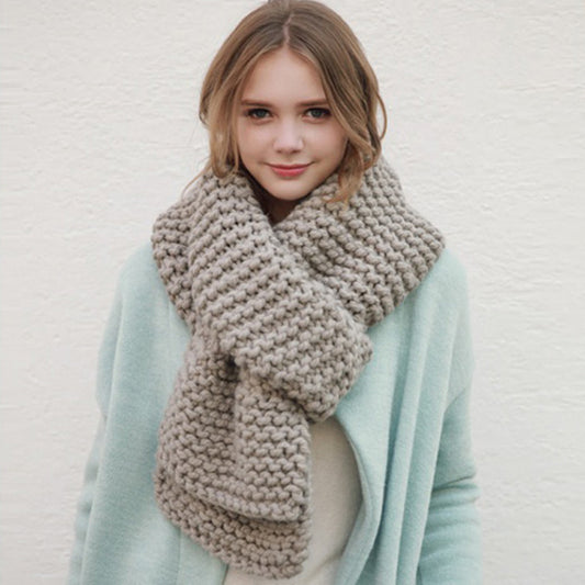 Style Coarse Yarn Handmade Female Winter Thickened Solid Scarfs