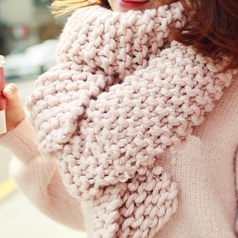 Style Coarse Yarn Handmade Female Winter Thickened Solid Scarfs