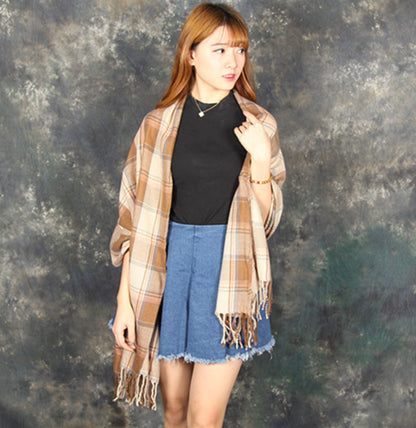 Women's Plaid Silk Cashmere Korean Cotton Scarfs