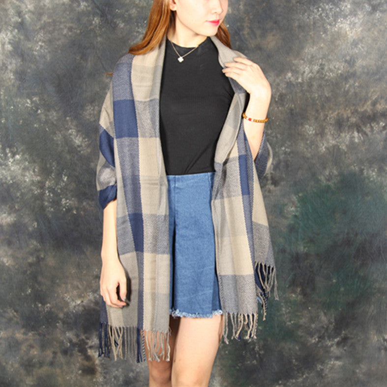 Women's Plaid Silk Cashmere Korean Cotton Scarfs