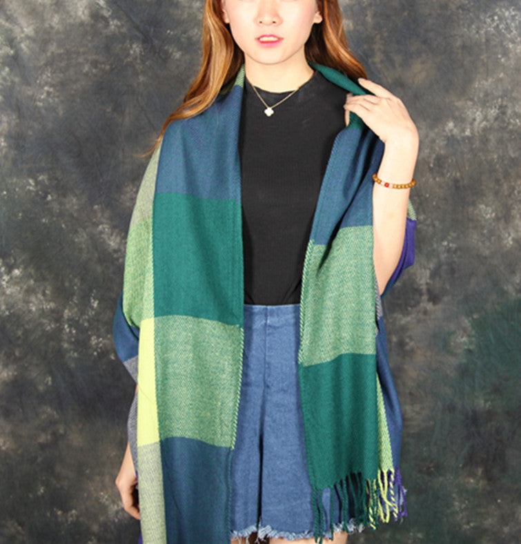 Women's Plaid Silk Cashmere Korean Cotton Scarfs