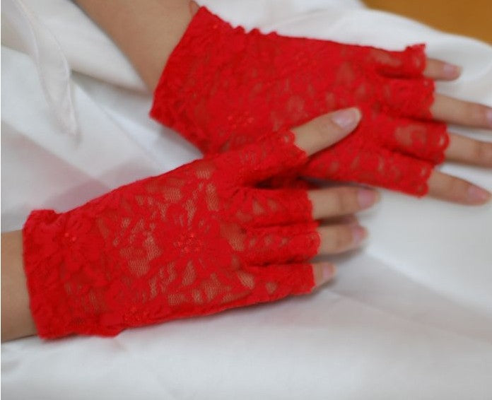 Women's Summer Short Lace Half Finger Sun Protection Gloves