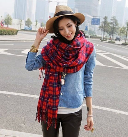 Classic Thick Warm Color Plaid Red Gift Scarfs