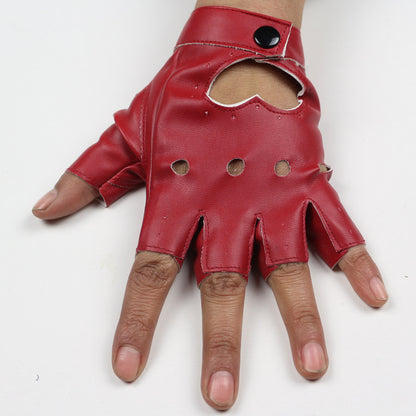 Lady Half Finger Leather Imitation Performance Gloves