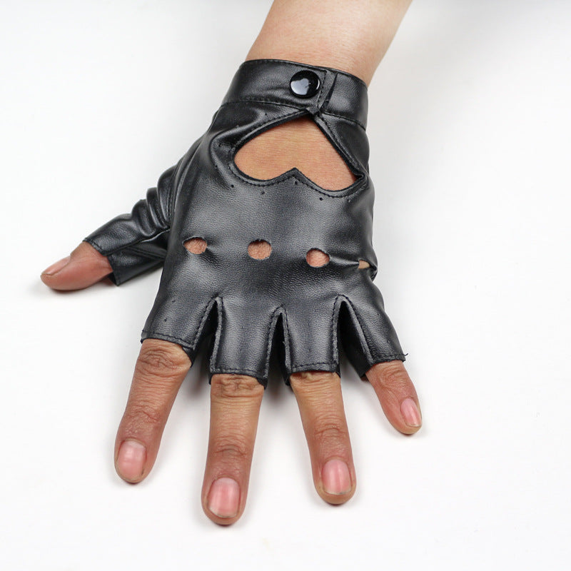 Lady Half Finger Leather Imitation Performance Gloves