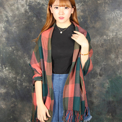 Classic Thick Warm Color Plaid Red Gift Scarfs