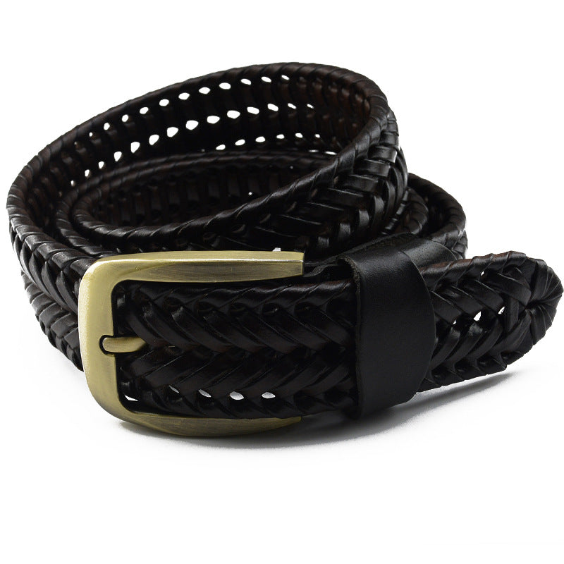 Women's & Men's Woven Fine Genuine Leather Buckle Pure Cowhide Belts