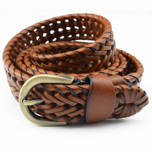 Women's & Men's Woven Fine Genuine Leather Buckle Pure Cowhide Belts