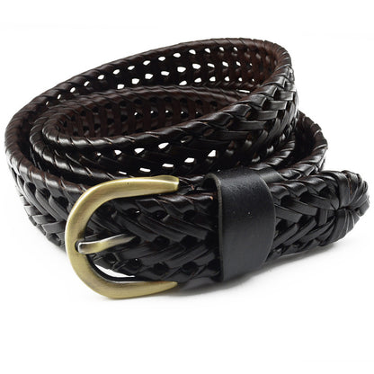 Women's & Men's Woven Fine Genuine Leather Buckle Pure Cowhide Belts