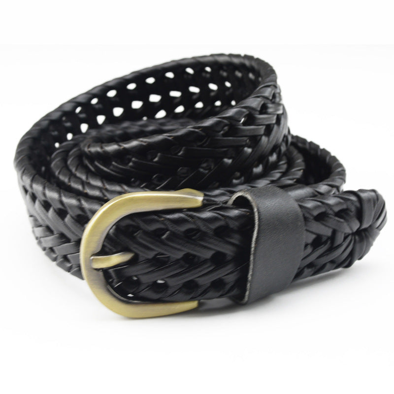 Women's & Men's Woven Fine Genuine Leather Buckle Pure Cowhide Belts