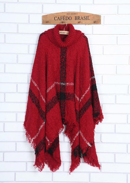 Women's Size Loose Shawl Cloak Turtleneck Plaid Warm Scarfs