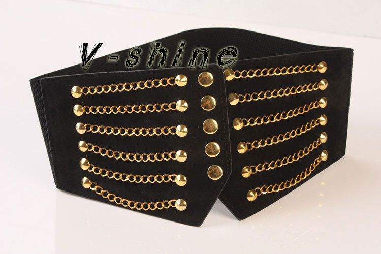 Women's Fashion Punk Extra Wide Chain Rivets Belts