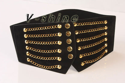 Women's Fashion Punk Extra Wide Chain Rivets Belts