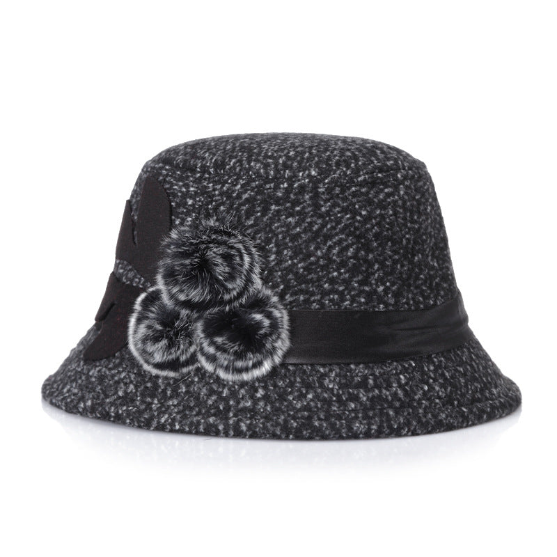 Women's Elegant Woolen Hat Mother Bucket Hats & Caps